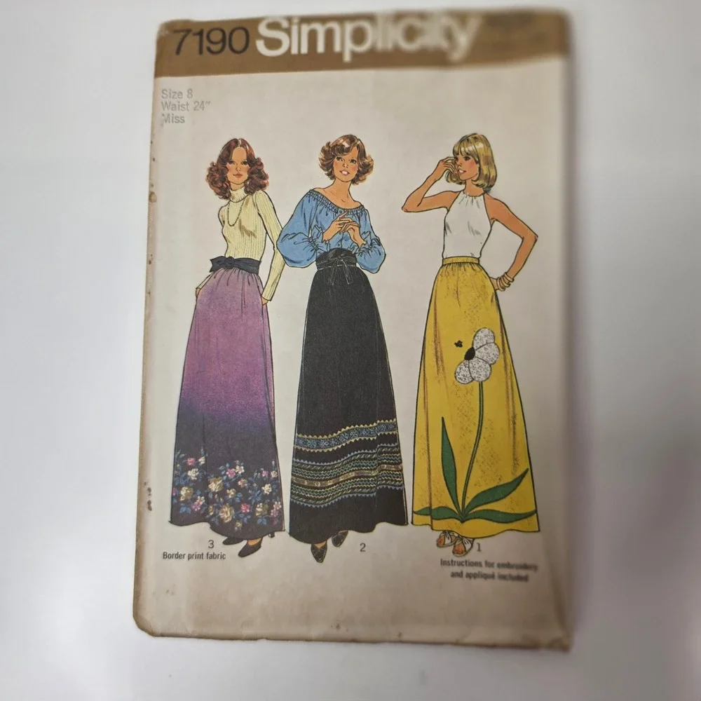 Vintage 1975 Simplicity 7190 Misses Skirt Sewing Pattern Size 8 Uncut FF Boho
